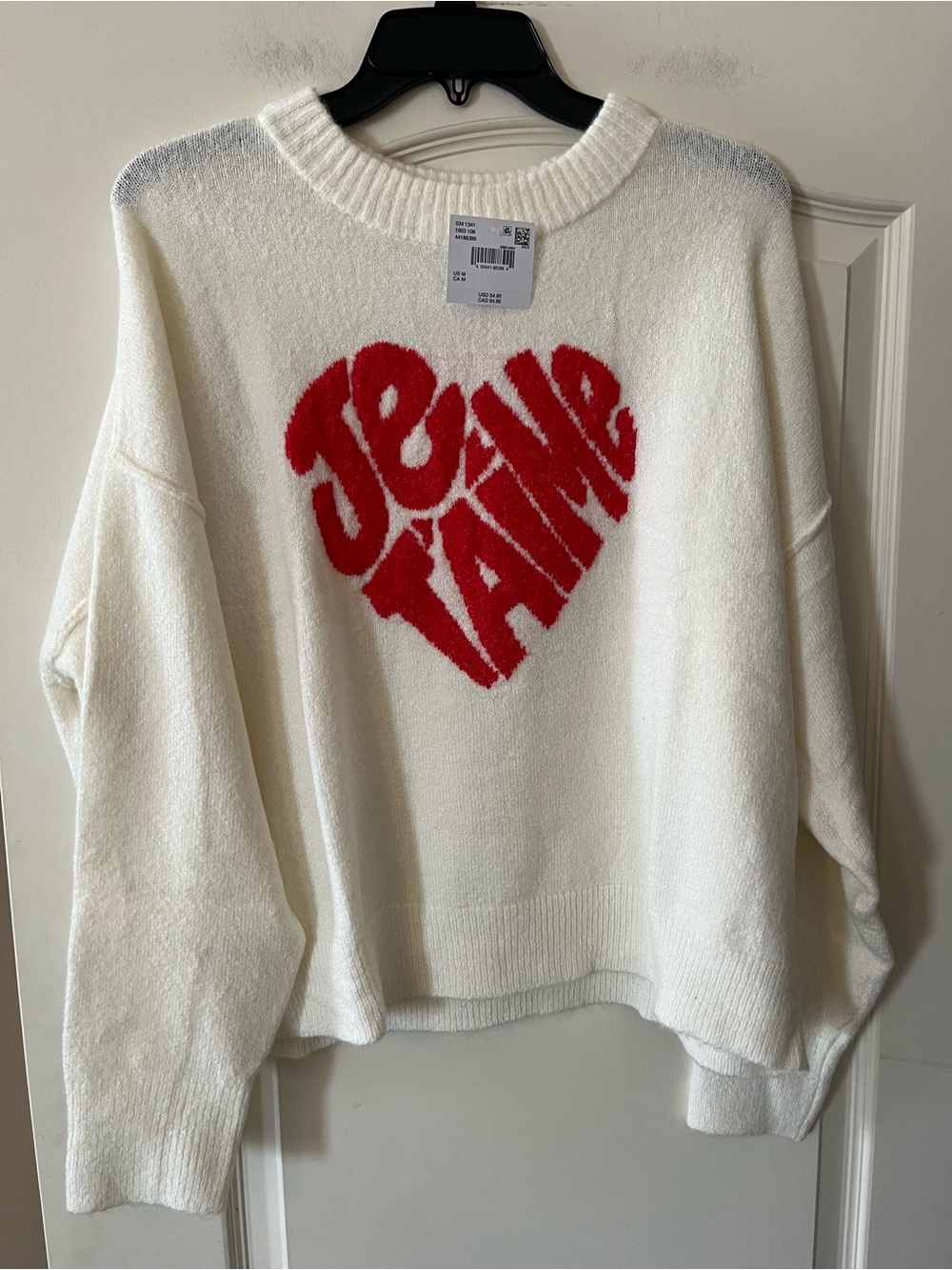 American Eagle “Je Taime” (I Love You)Ivory Lightweight Sweater Oversized Med